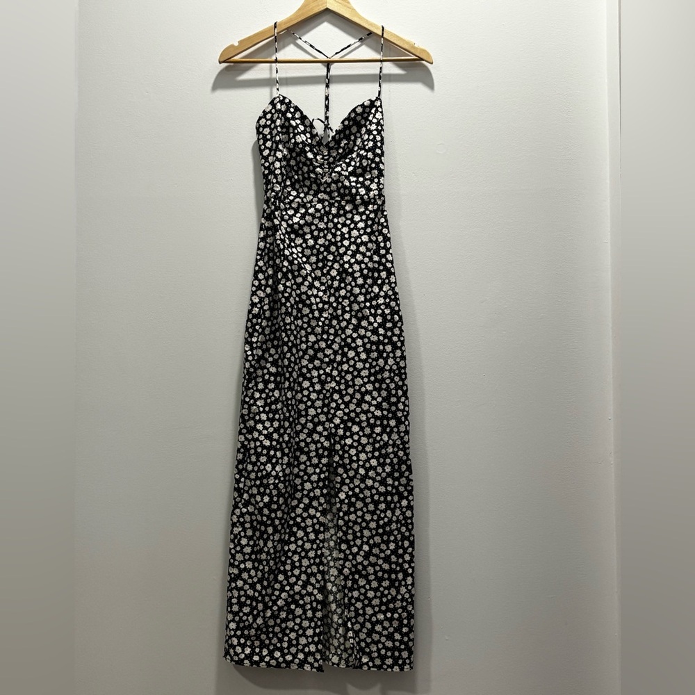 NWT Zara Black and White linen strappy Floral Maxi Dress - Picture 6 of 10
